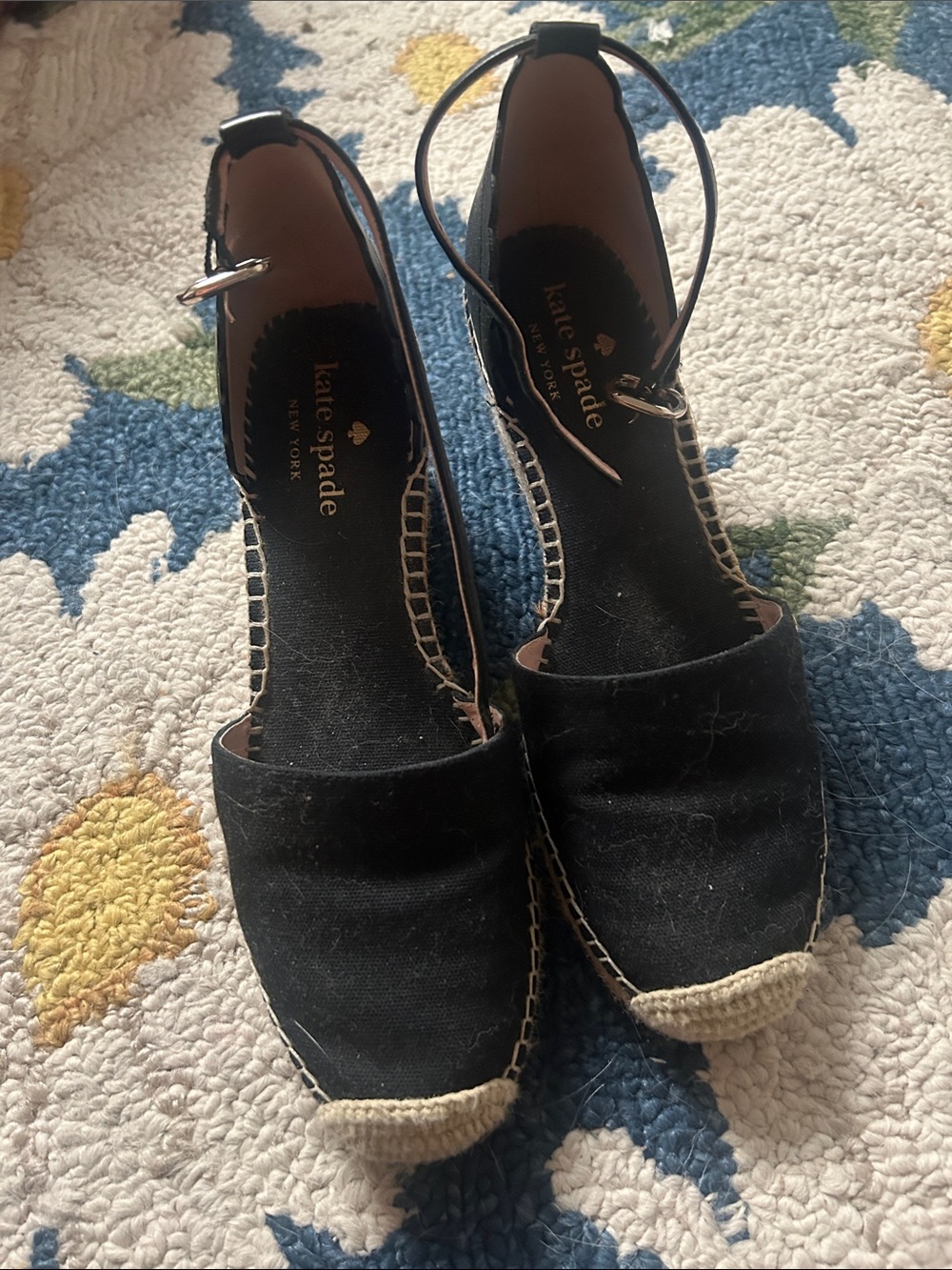 kate spade Black Espadrille Wedge Sandals with Ankle Strap